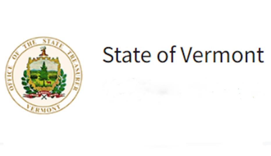 State of Vermont seal State of Vermont text on right with Vermont state seal on left