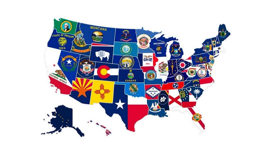 United States of America map with state flags