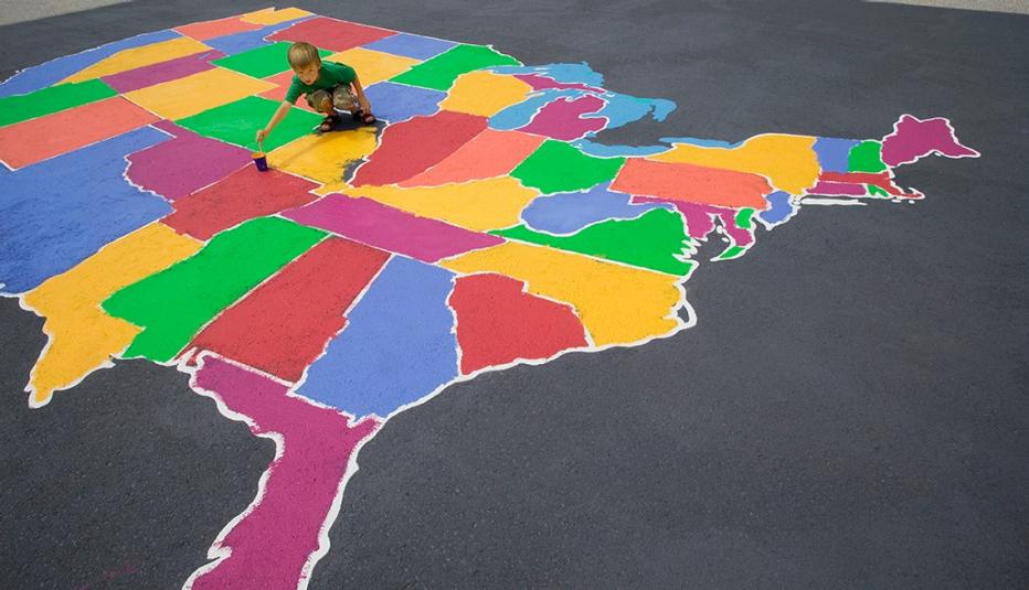 Boy Painting Map of US