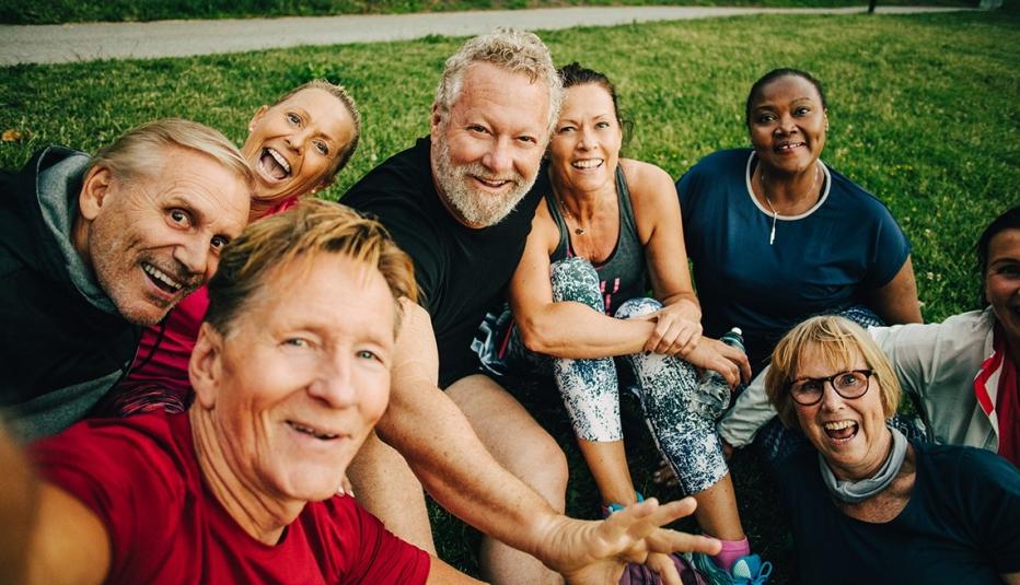 Happy older adults in a park