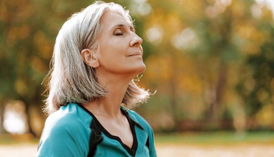 Older woman looking content