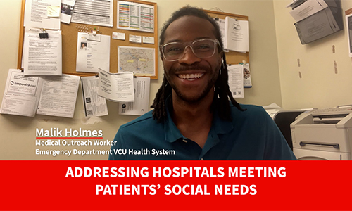 text &ldquo;Addressing Hospitals Meeting Patients' Social Needs&rdquo; below image of Malik Holmes