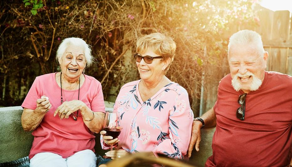 Older friends or family socializing outside