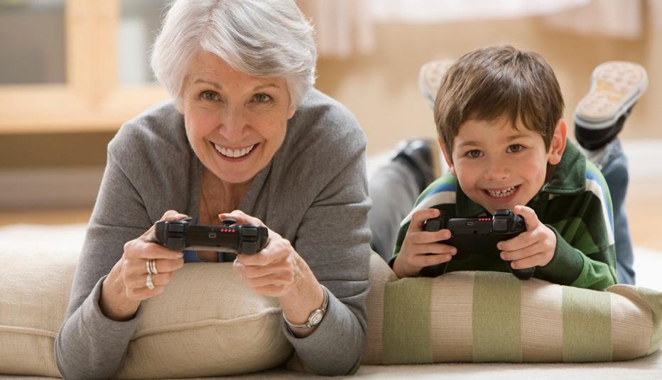 Older Woman Playing Video Games with Grandson Older Woman Playing Video Games with Grandson