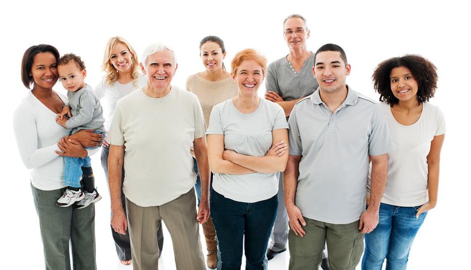 Group of Happy Multi-generation family smiling and standing together. Isolated on white background. Group of Happy Multi-generation family smiling and standing together. Isolated on white background.