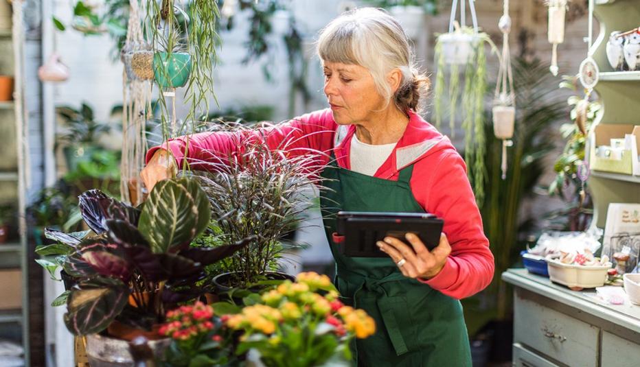 Senior woman working in a garden shop