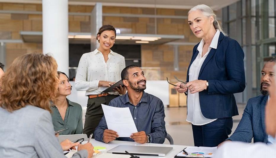 Meeting of coworkers in a conference room