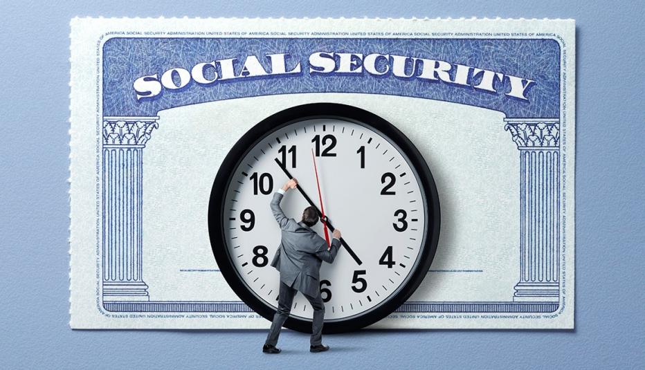 Man holding back time for Social Security Man holding back time for Social Security