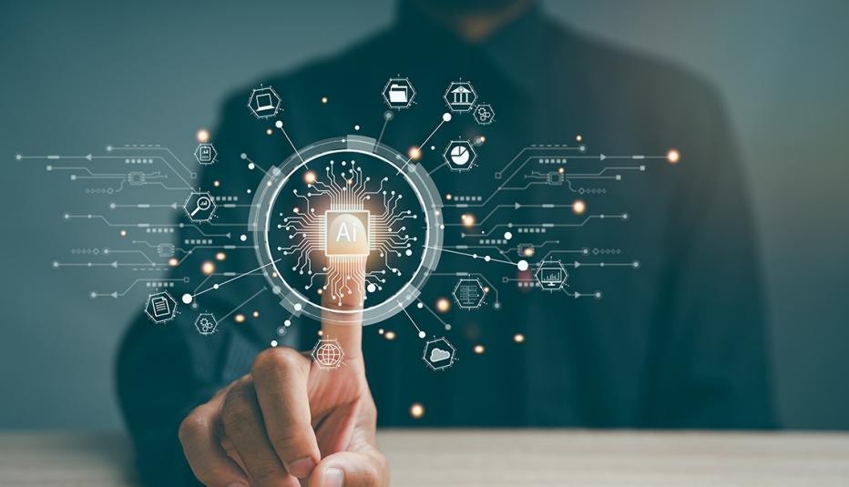 Human interacting with artificial intelligence