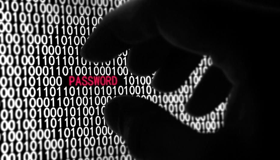 Macro computer screen shot with binary code and password text in red Macro computer screen shot with binary code and password text in red