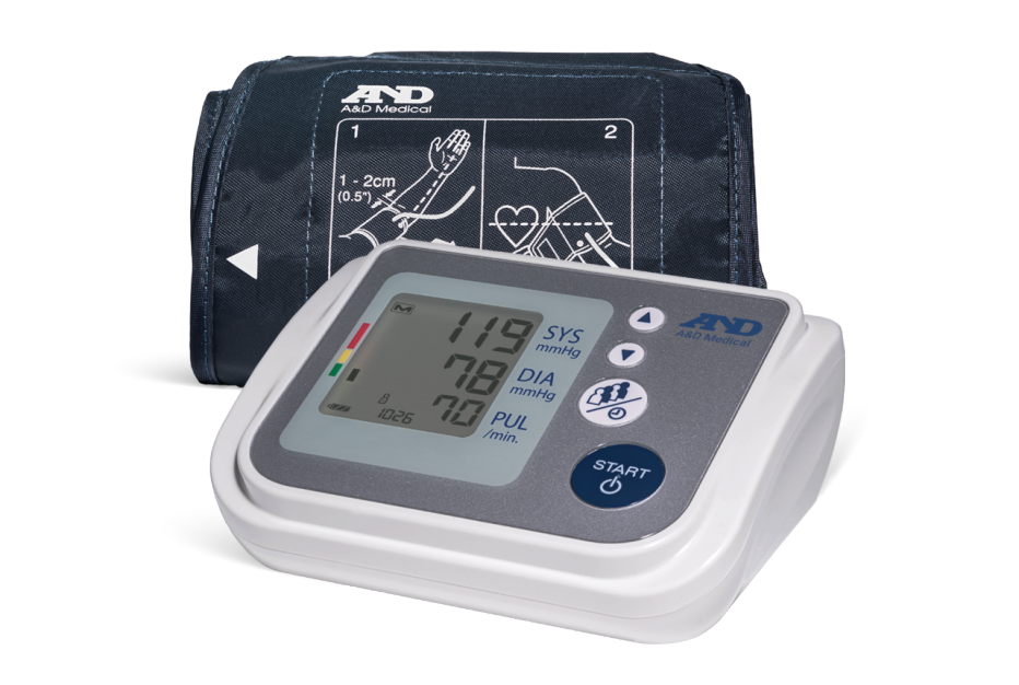 The A&D Medical Premium Multi-User blood pressure monitor on display