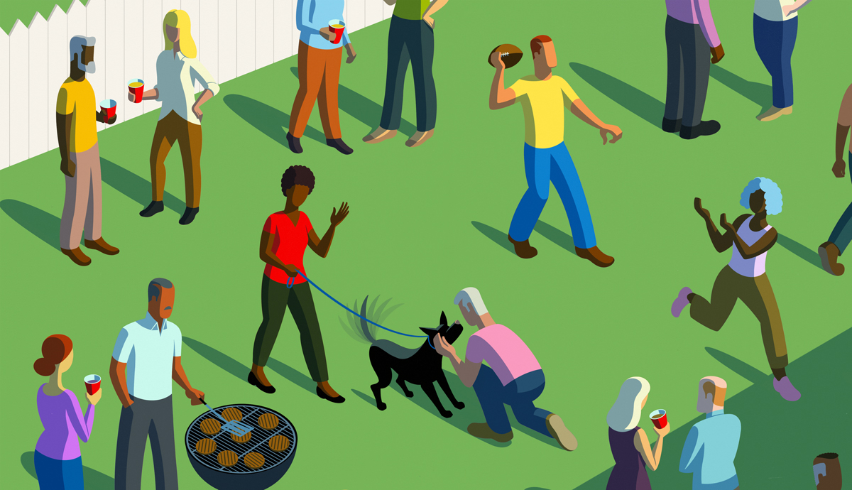 AARP Rewards Social Challenge - Illustration of people at a backyard barbeque 