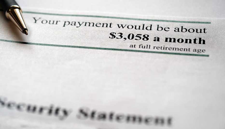 The top of a yearly statement from Social Security which displays the amount of one's monthly benefit if you wait until full retirement age.