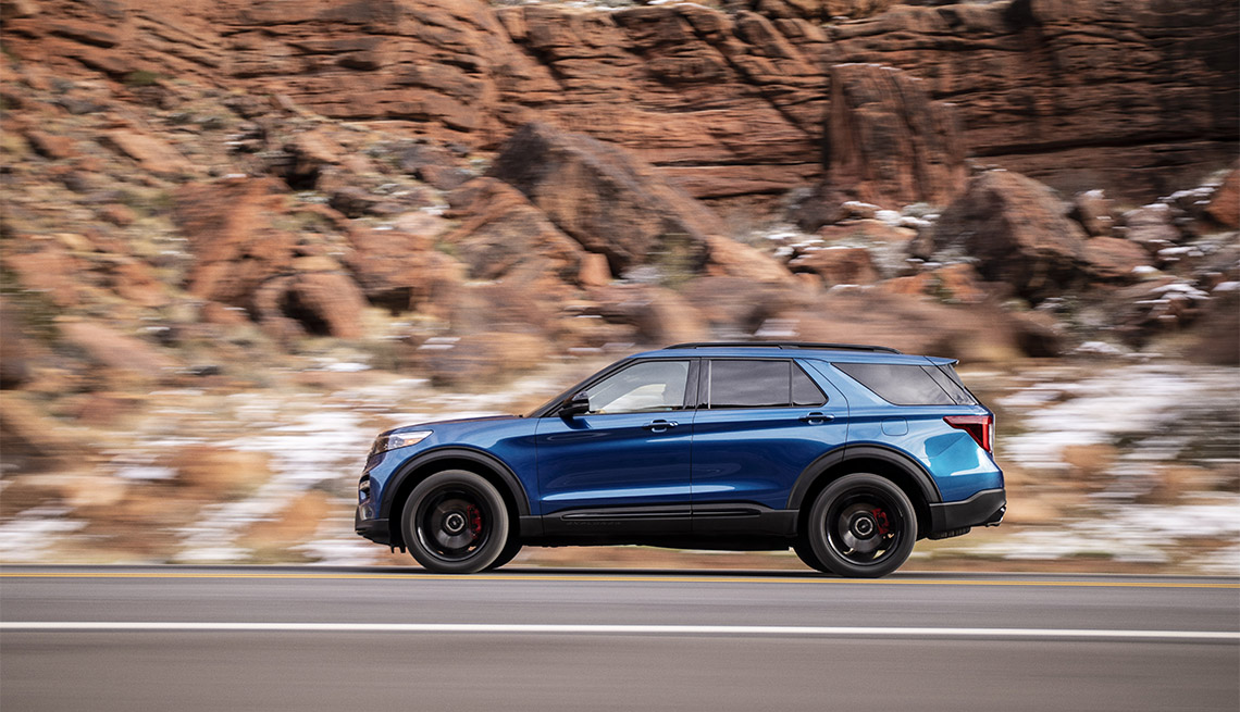 blue Ford Explorer ST on the road