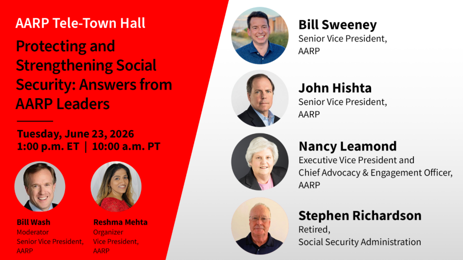 A promotional image for the june 23 a a r p tele town hall about social security