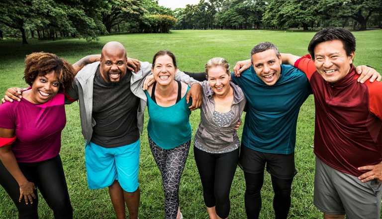 Group of cheerful diverse friends in the park