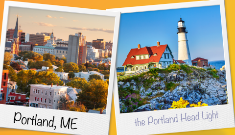 Left, the skyline of Portland, Maine. Right, the Portland Head Light Left, the skyline of Portland, Maine. Right, the Portland Head Light