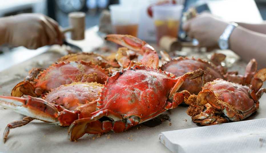 people eating crabs at Cantler's Riverside Inn in Maryland