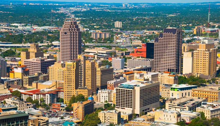 Aerial view of the San Antonio downtown skyline.