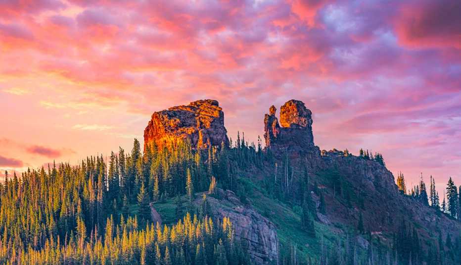 rabbit ears rock formation during sunset in steamboat springs colorado