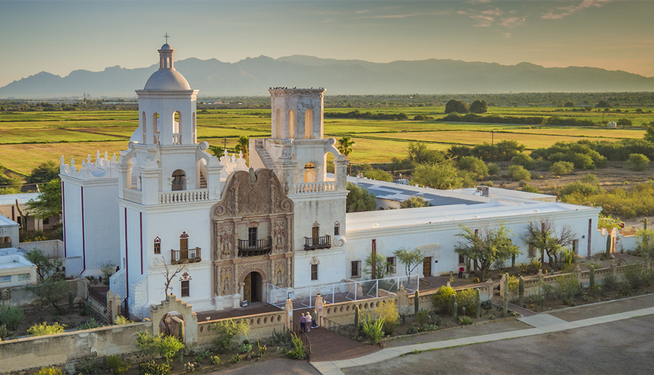 sunrise at the san xavier mission in tucson arizona