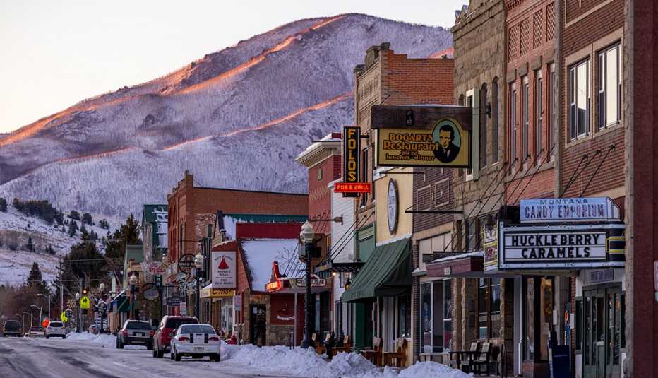 a snowy street in red lodge montana