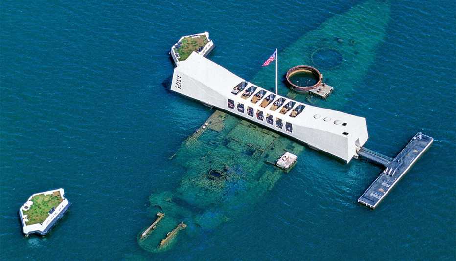 Long, white memorial on water