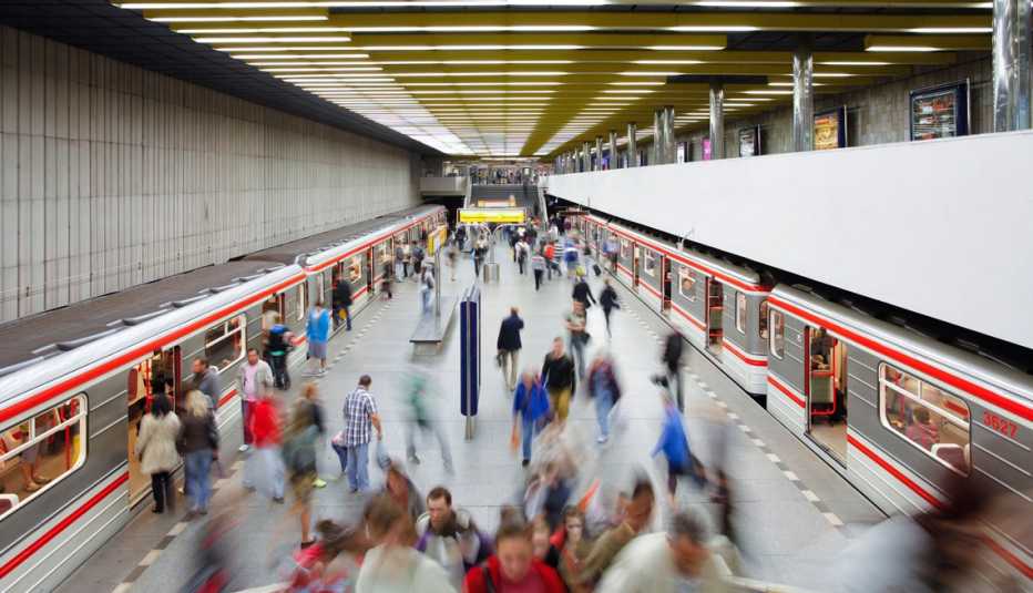 underground train arriving at station in prague 