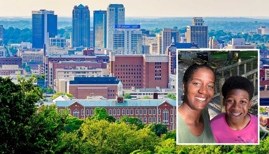 the city of alabama and inset writer heather greenwood davis and her son cameron