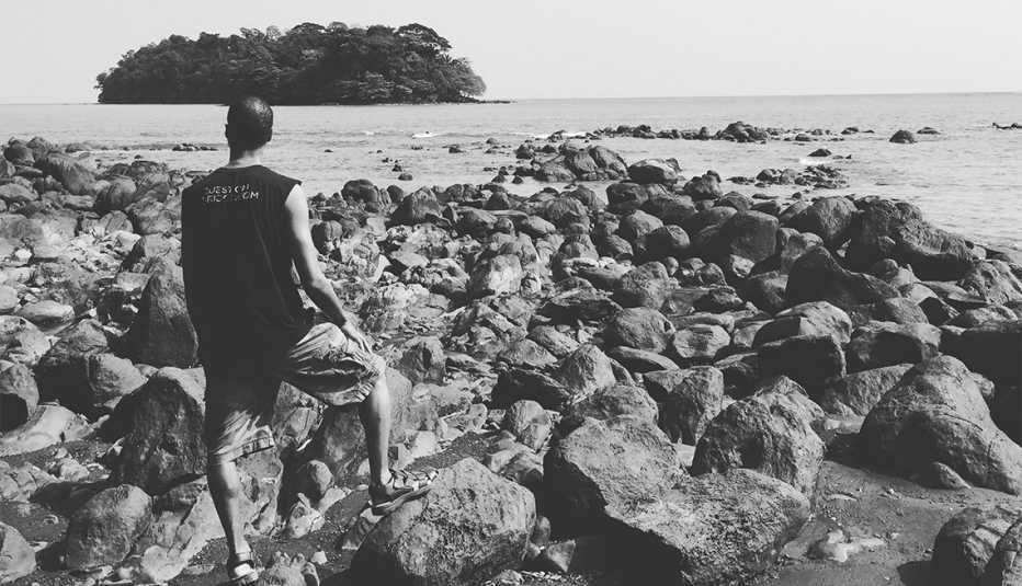 Nsangou Njikam on the shore in Cameroon