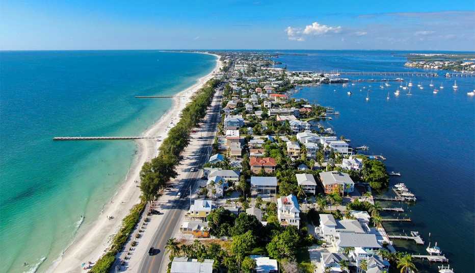 Aerial view of Anna Maria Island town and beaches