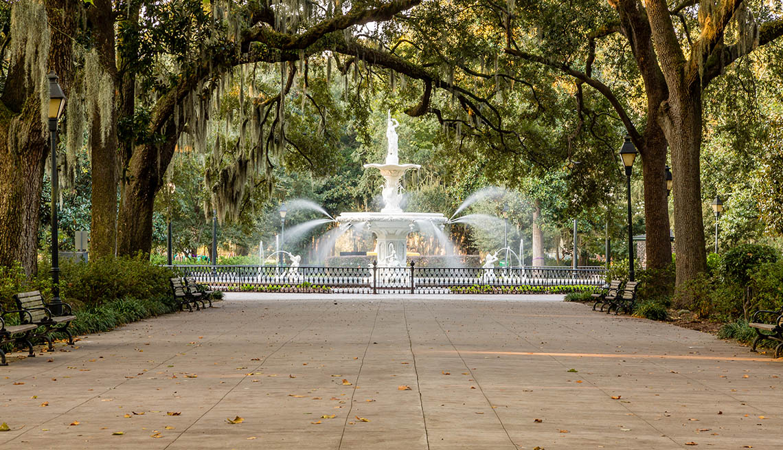A Beautiful Park With Fountain In Savannah Georgia, Great Romantic Summer Getaways