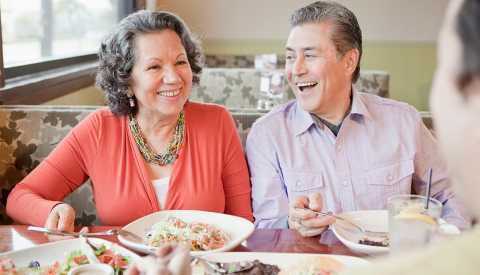 couple having dinner in restaurant
