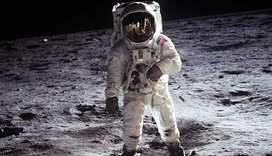 Astronaut Buzz Aldrin walking on the Moon