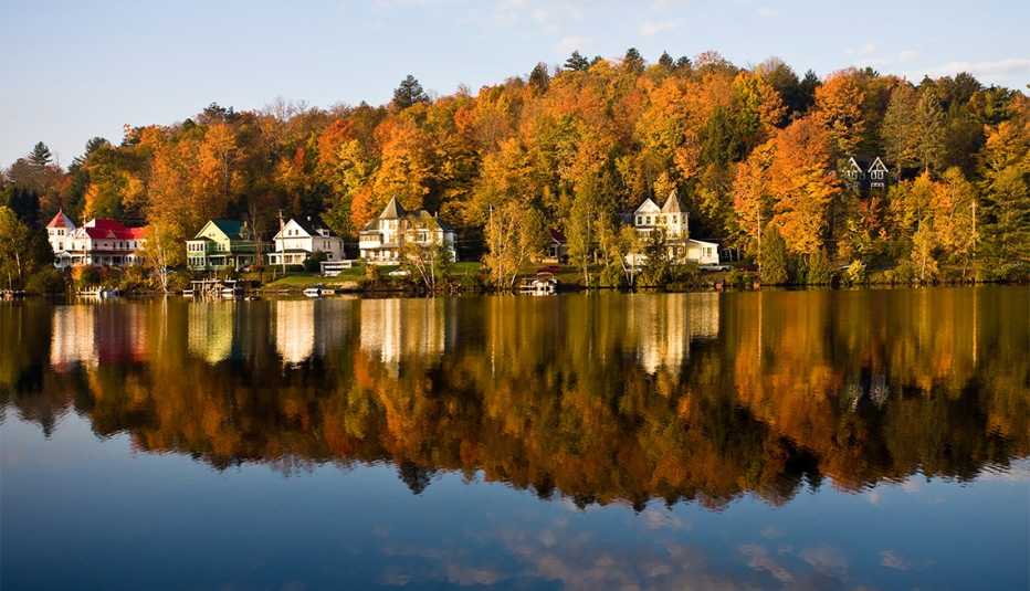 A mirror like reflection of Saranac Lake