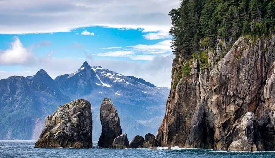 The rugged coastline along the shores of Kenai Fjords National Park.
