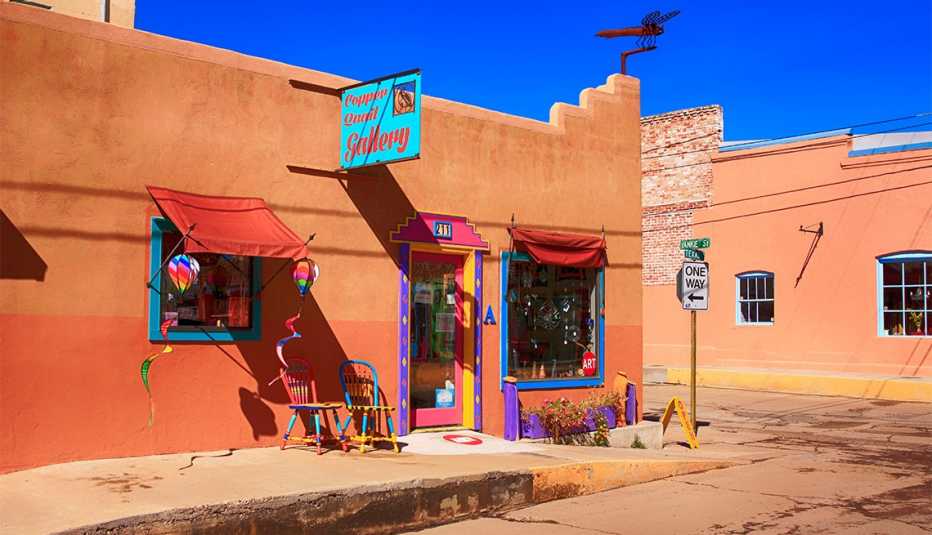 Outside the Cooper Quail Gallery on the corner of W Yankie and N Texas Street in downtown Silver City NM