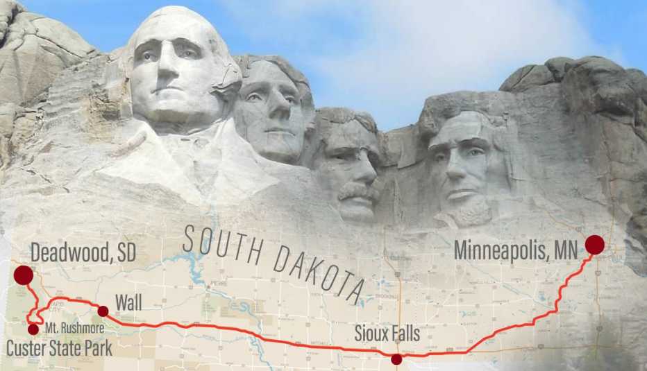 map of road trip route from minneapolis minnesota to deadwood south dakota