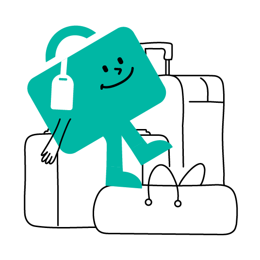 Luggy the mascot with travel luggage bags