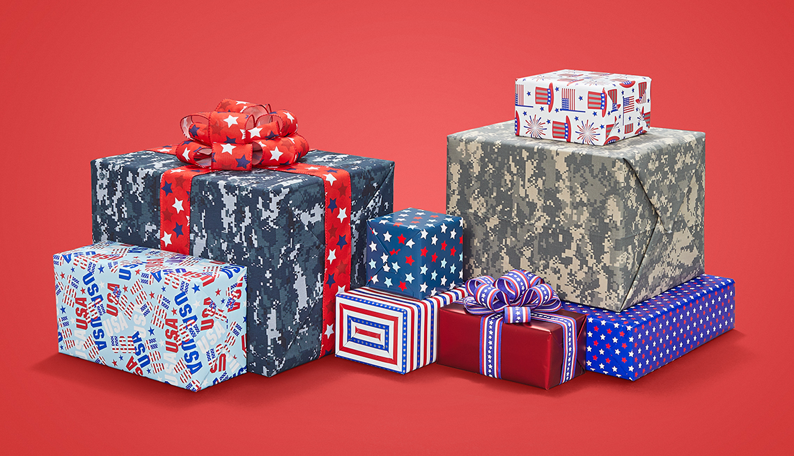 boxes of wrapped gifts