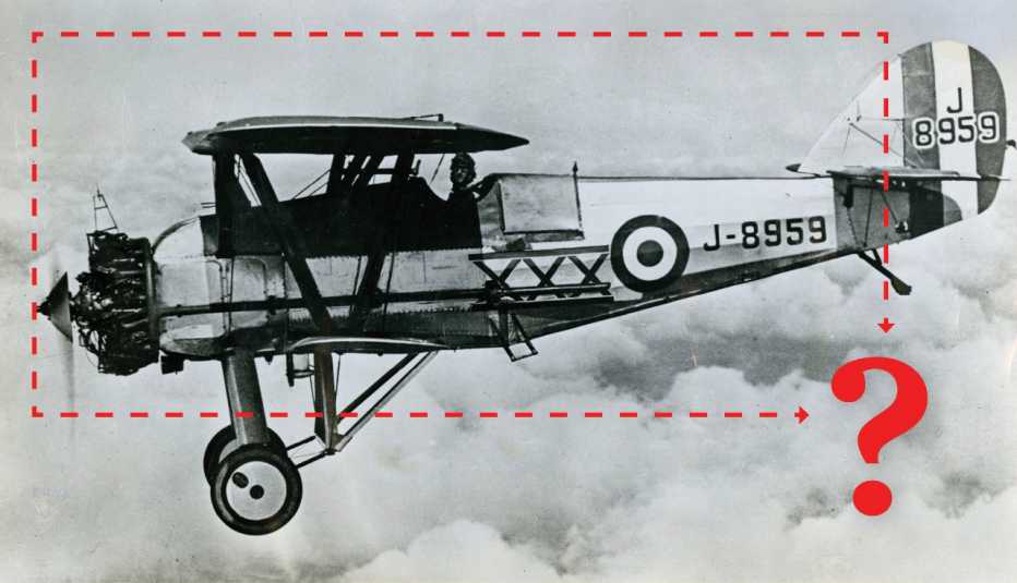 an airplane with a red question mark