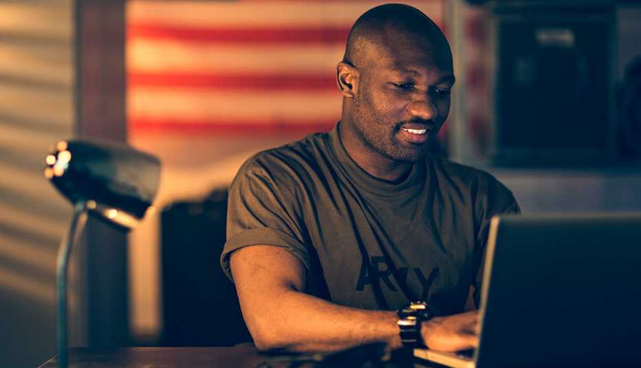 Soldier using a computer