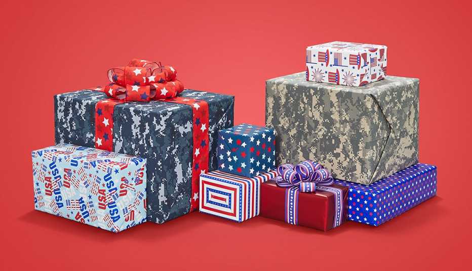 boxes of wrapped gifts