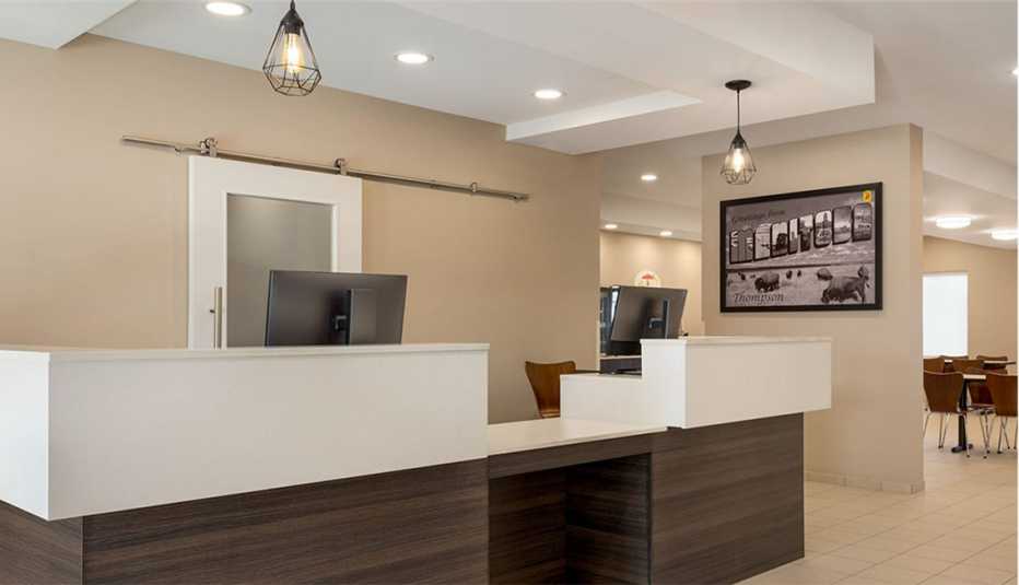 the front desk area of a wyndham hotel.