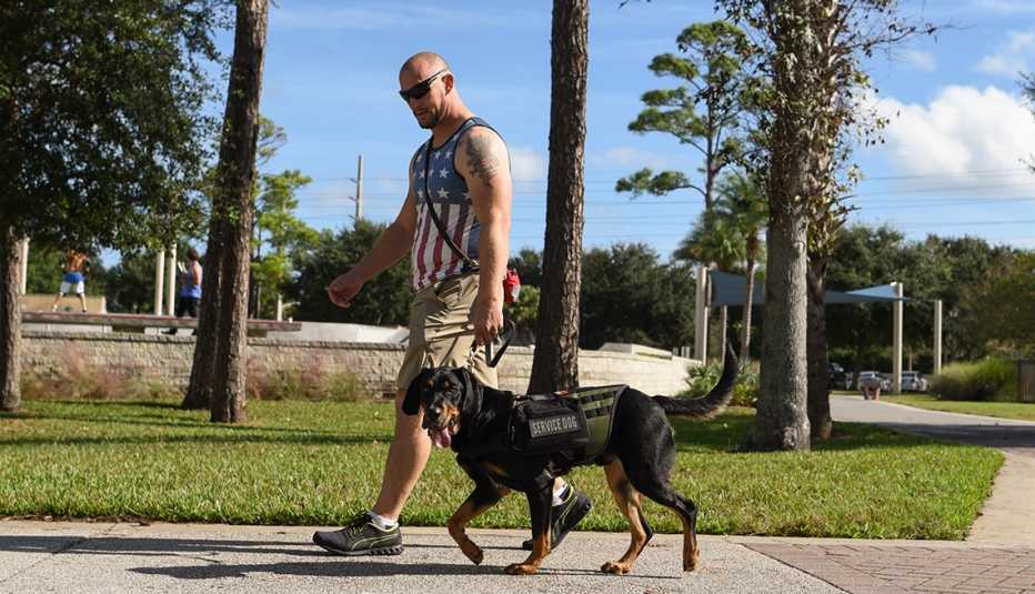 a man walking his dog