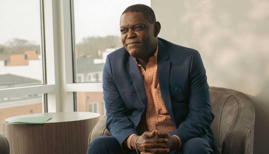 Veteran Butler Obasogie sitting in a chair