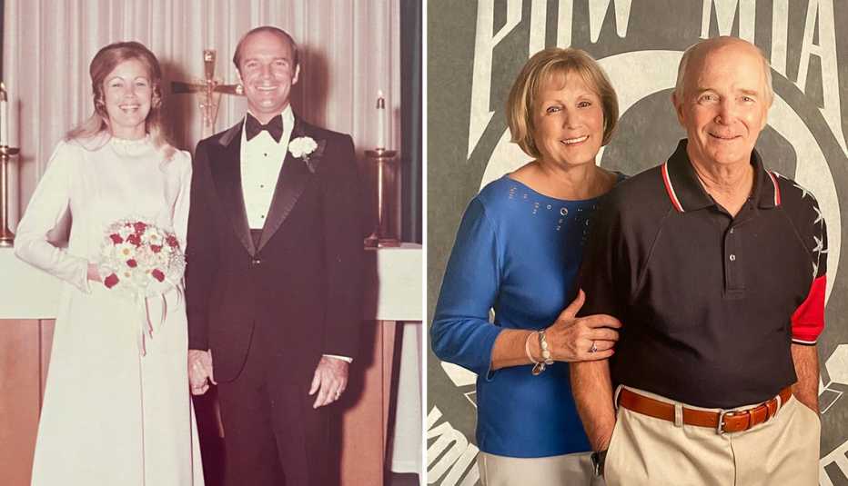 a couple when they were married and what they look like now