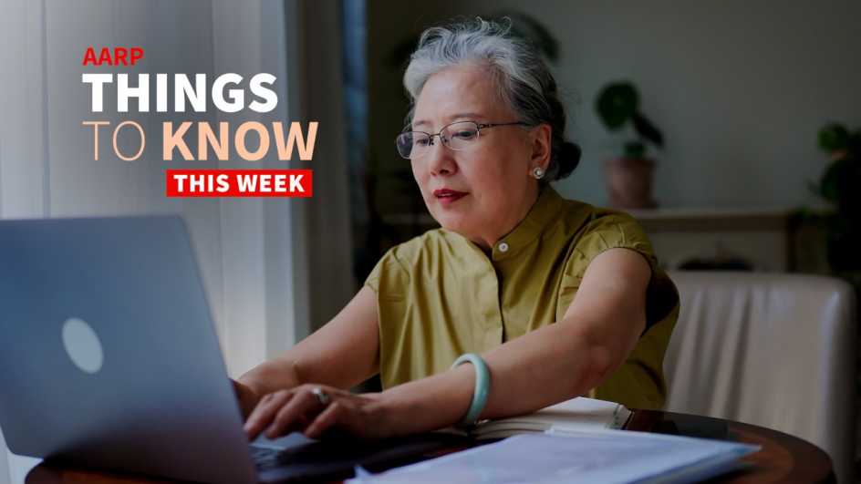 a photo shows an older adult woman at a table in her home, working on a laptop