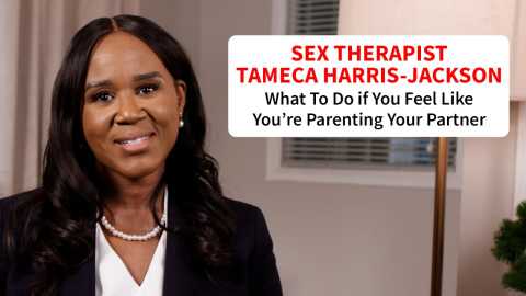 a still from the video shows sex therapist Tameca Harris-Jackson