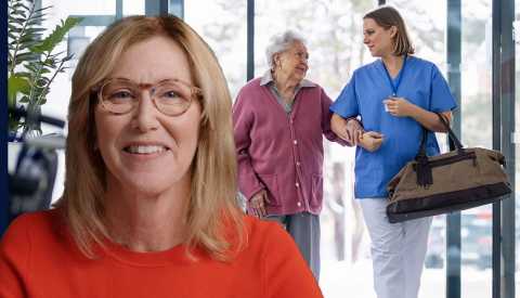 a nurse walking a patient into a hospital